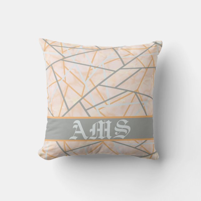 Moderne Ocker- und Gray Geometric Lines Kissen (Vorderseite)