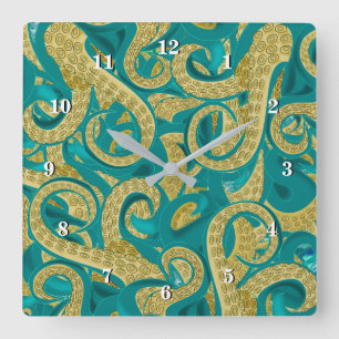 Moderne Octopus Art Wall Clock - Malerei Quadratische Wanduhr