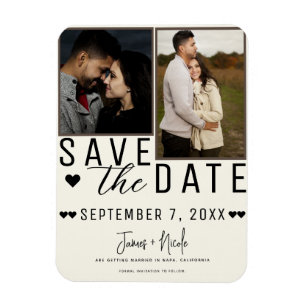 Moderne Off White Save the Date 2 Foto Hochzeit Magnet