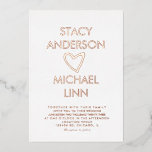 Moderne offene Herz Hand gezeichnet Hochzeit gepre Folieneinladung