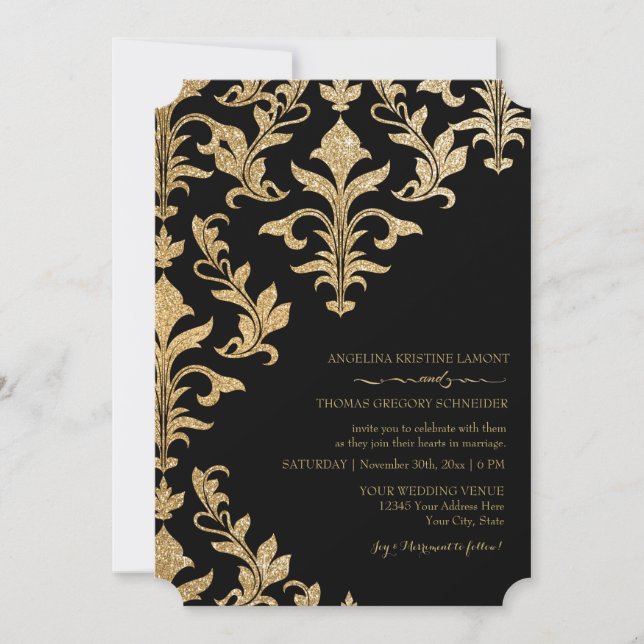 Moderne Offset Damask Hochzeitseinladungen Imitate Einladung (Vorderseite)