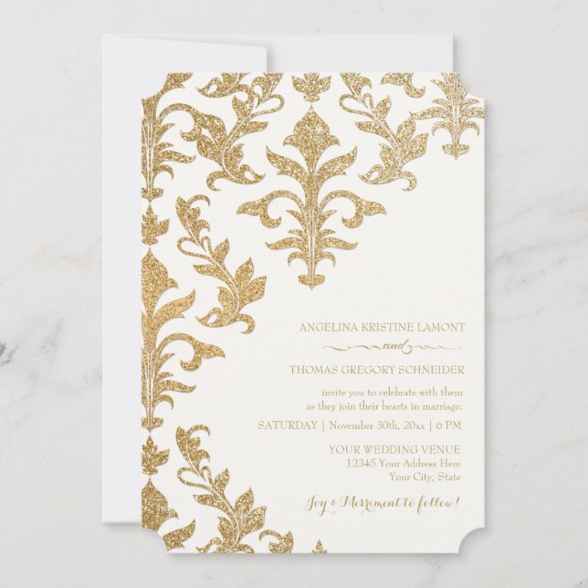 Moderne Offset Damask Hochzeitseinladungen Imitate Einladung (Vorderseite)