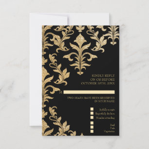 Moderne Offset-UAWG für Gold und Black Damask Einladung