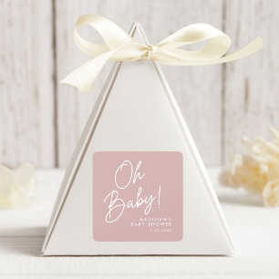 Moderne Oh Baby Schrift Dusty Rose Babyparty Quadratischer Aufkleber