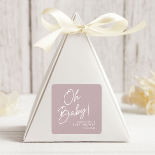 Moderne Oh Baby Schrift Staubiges Lila Baby Shower Quadratischer Aufkleber