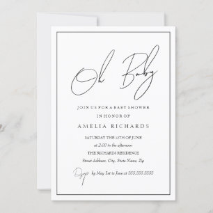 Moderne Oh Baby Schwarz Weiß Baby Shower  Einladung