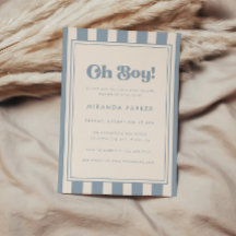 Moderne "Oh Boy!" gestreifte blaue beigefarbene Ba