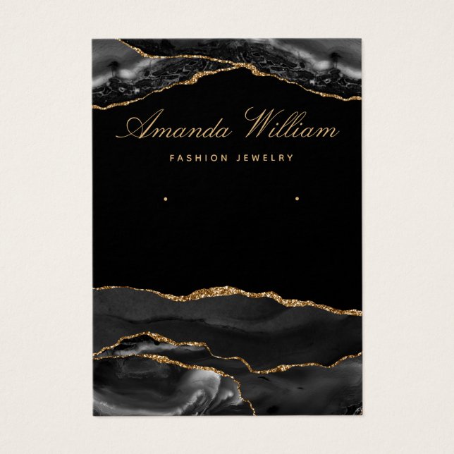 Moderne Ohrring-Karte aus Schwarz und Gold (Vorderseite)
