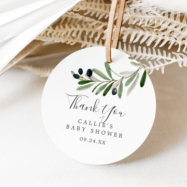 Moderne Olive Branch Baby Dusche Vielen Dank Geschenkanhänger (Modern Olive Branch Baby Shower Thank You Favor Tags)
