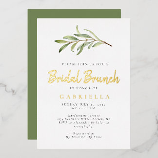 Moderne Olive Branch Braut-Brunch Gold Folieneinladung