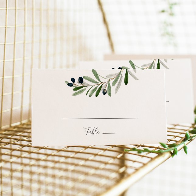 Moderne Olive Branch Flat Wedding Platzkarte (Von Creator hochgeladen)