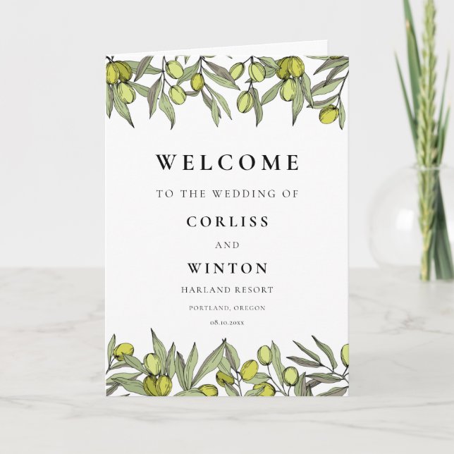 Moderne Olive Branch Hochzeit Programm (Vorderseite)