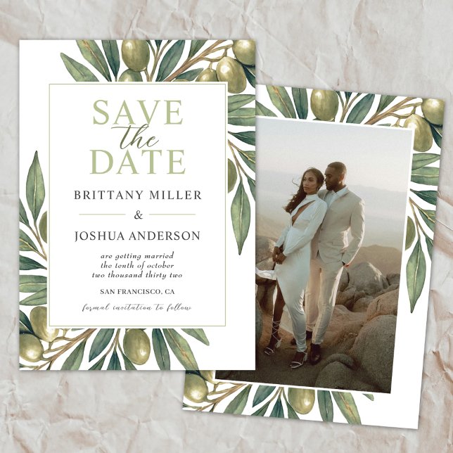 Moderne Olive Branch Hochzeit Save The Date (Von Creator hochgeladen)