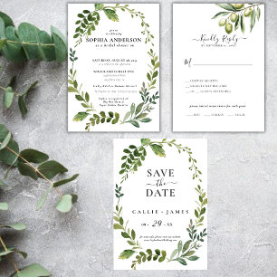Moderne Olive Branch Save-the-Date-Karte Einladung