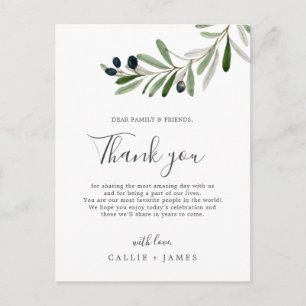 Moderne Olive Branch Vielen Dank Empfang Card Postkarte