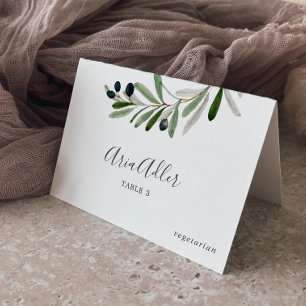 Moderne Olive Branch Wedding Menü Option Platzkart Tischnummer