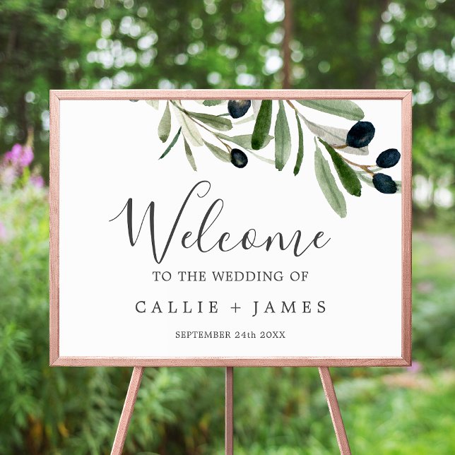 Moderne Olive Branch Wedding Willkommen Poster (Von Creator hochgeladen)
