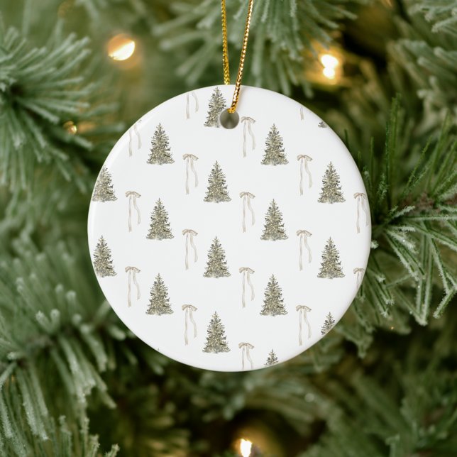 Moderne Olive Green Christmas Trees & Bows Keramik Ornament (Von Creator hochgeladen)