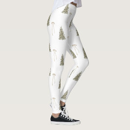 Moderne Olive Green Christmas Trees & Bows Leggings