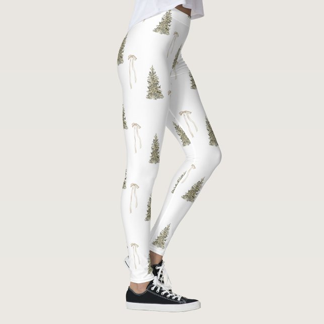 Moderne Olive Green Christmas Trees & Bows Leggings (Von Creator hochgeladen)