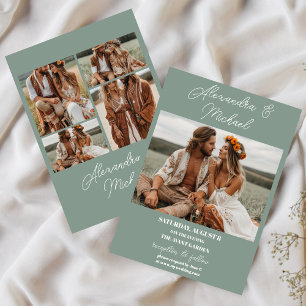 Moderne Olive Green Foto Hochzeit Einladung