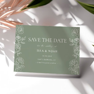 Moderne Olive Green French Rose Hochzeit Save The Date