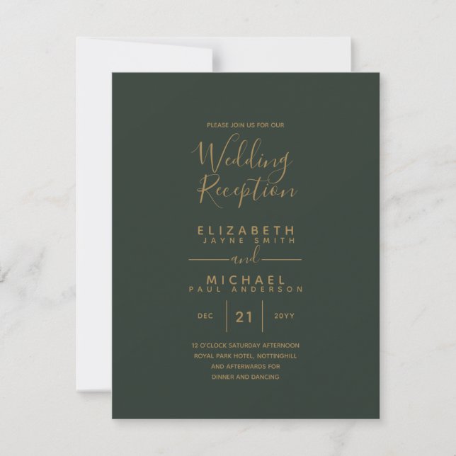 Moderne Olive Green Gold Hochzeitsempfehlung Einladung (Vorderseite)