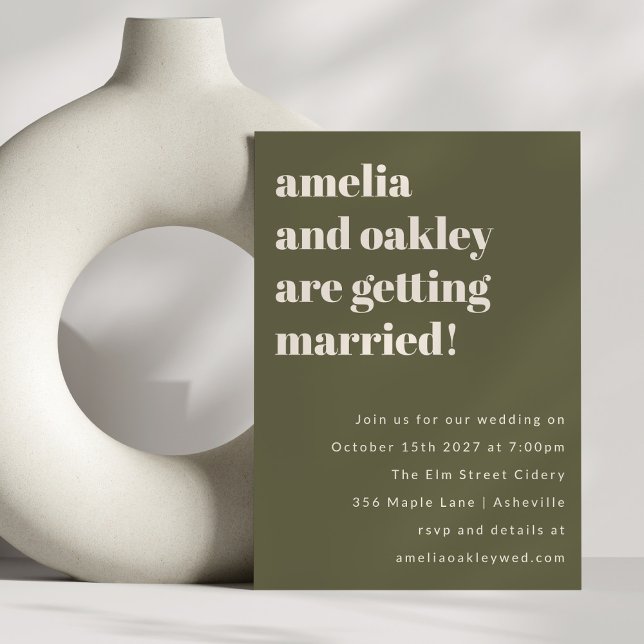 Moderne Olive Green Retro Simple Wedding Website Einladung (Von Creator hochgeladen)