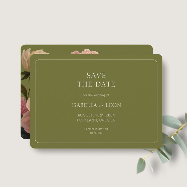 Moderne Olive Green Rose Save the Date Einladung (Von Creator hochgeladen)