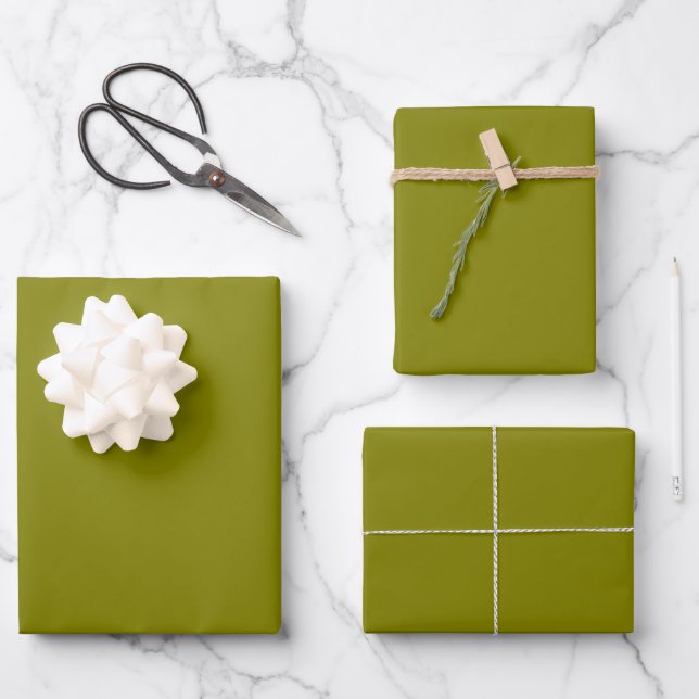 Moderne Olive Green Schlicht Solid Color Geschenkpapier Set (Vorderseite)