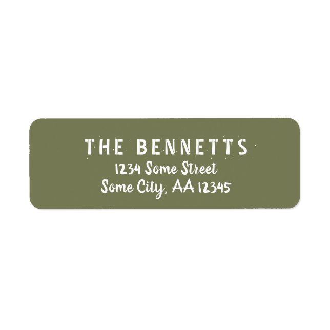 Moderne Olive Green Script Rücksendeadresse (Vorne)