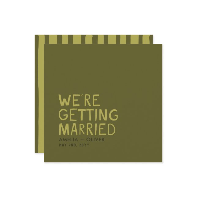 Moderne Olive Green Typografy | Dicke Streifen zur Save The Date (Vorderseite/Rückseite Beispiel)