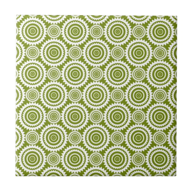 Moderne Olive Green und White Geometrie Muster Art Fliese (Vorderseite)