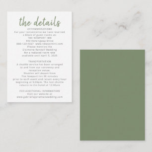Moderne Olive Green Wedding Details Begleitkarte
