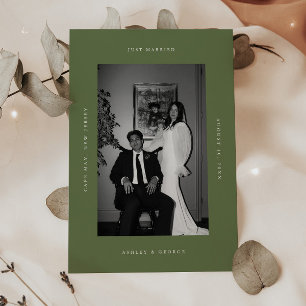 Moderne Olive-Grün "Gerade Verheiratet" Photo-Stan Ankündigung