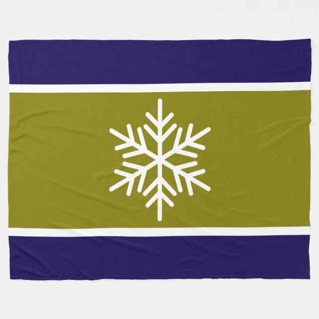 Moderne Olive Navy Blaue Streifen Weiße Schneefloc Fleecedecke (Vorderseite (Horizontal))
