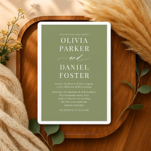 Moderne Oliven-Grüne Minimalistische Hochzeit Einladung