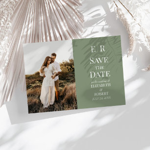 Moderne Oliven-Monogramm-Foto-Save-the-Date-Karte Einladung