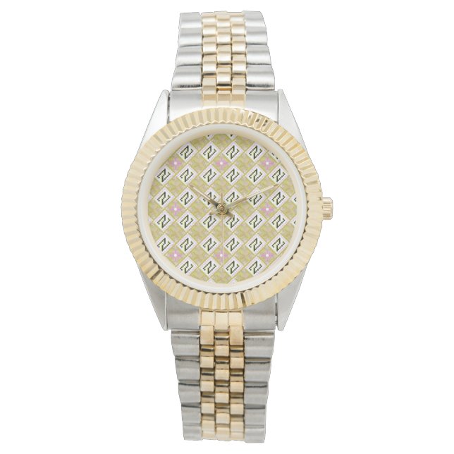 Moderne Oliven- und Magenta-Geometric-Stammesmuste Armbanduhr (Vorderseite)
