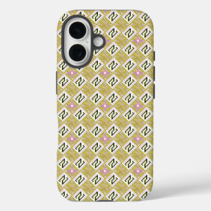 Moderne Oliven- und Magenta-Geometric-Stammesmuste iPhone 16 Hülle