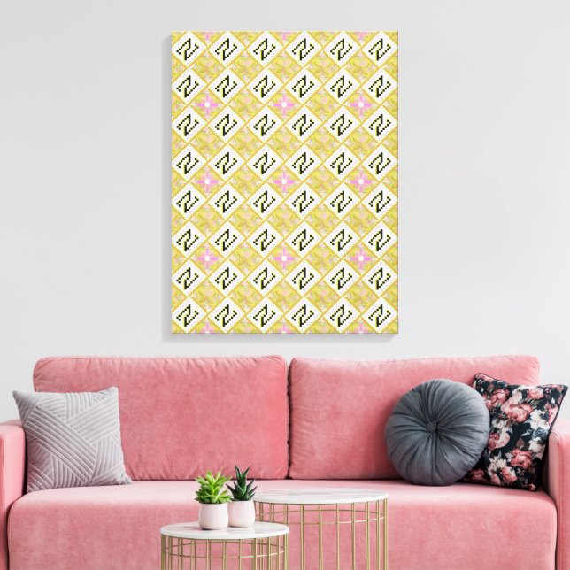 Moderne Oliven- und Magenta-Geometric-Stammesmuste Leinwanddruck (Insitu (Wohnzimmer))