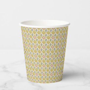Moderne Oliven- und Magenta-Geometric-Tribalmuster Pappbecher