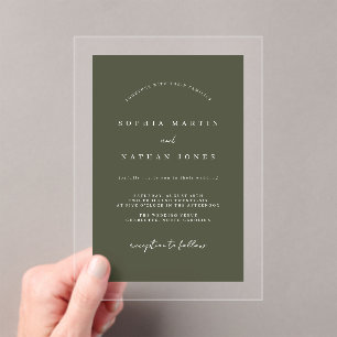 Moderne Olivenöle Minimalistische Hochzeit Acryleinladungen