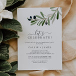 Moderne Olivenzweige Feiern Einladung<br><div class="desc">Diese moderne Olivenbaumabteilung lädt zu einer feierlichen Einladung ein. Sie ist perfekt für eine leidenschaftliche Verlobung,  Hochzeit nach dem Party,  Ruhestand,  Abschluss oder jede fröhliche Veranstaltung. Das rustikale und dennoch elegante Design besticht durch einfache botanisch-grüne Blätter und schwarze Oliven auf einem kleinen Ast mit klassischem mediterranem Ambiente.</div>