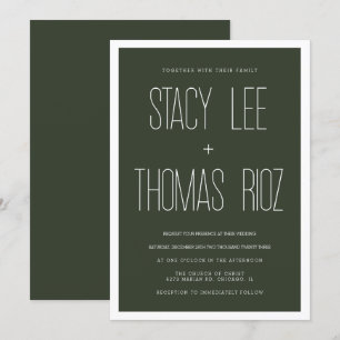 Moderne Olivgrün-Typografie-Hochzeit  Einladung