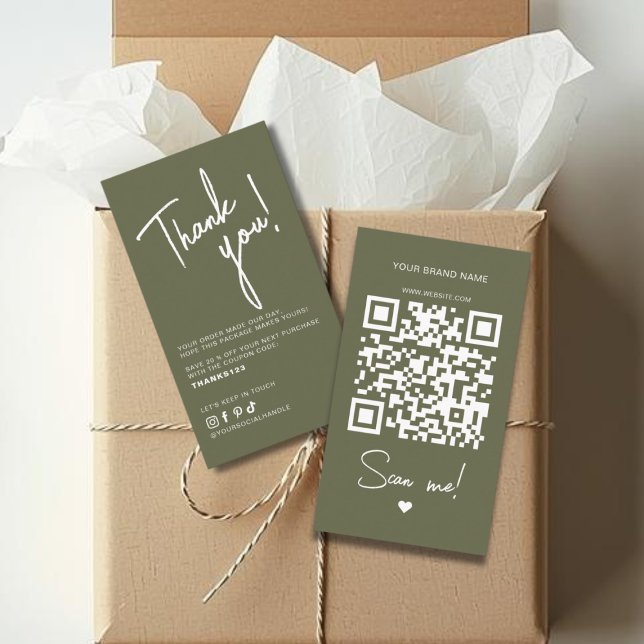 Moderne olivgrüne Bestell-Danke-QR-Code Visitenkarte (Von Creator hochgeladen)