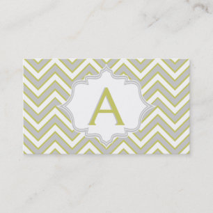 Moderne olivgrüne, graue Chevron-Monogramm Visitenkarte