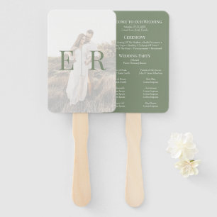 Moderne olivgrüne Monogramm-Foto-Hochzeitsprogramm Fächer