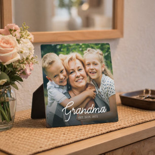 Moderne Oma Established Schrift Foto Fotoplatte