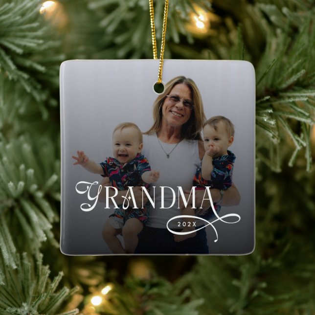 Moderne Oma-Foto-Personalisierung Keramikornament (Baum)